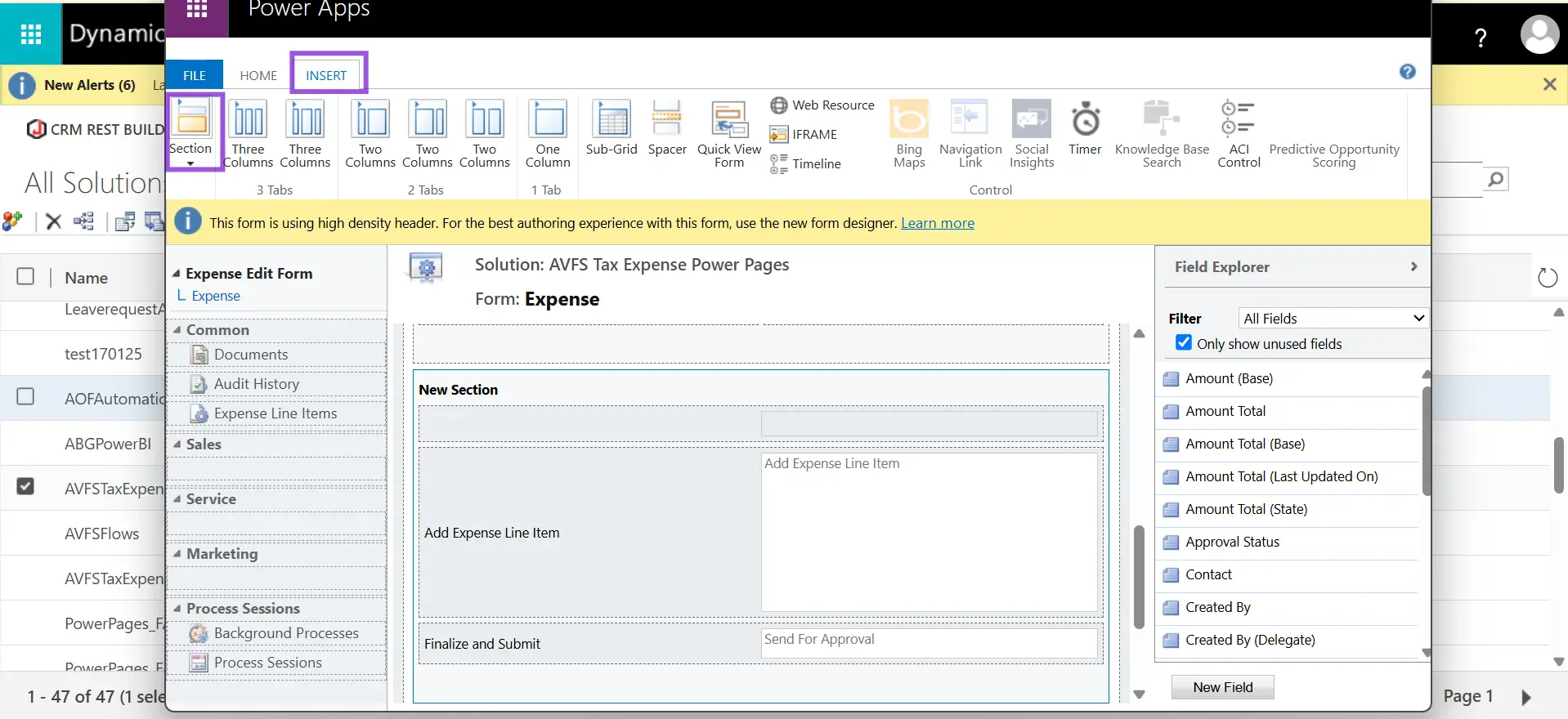 Insert a Section for Documents