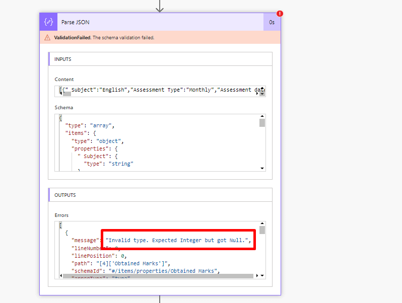 What to do when your flow is not working and showing error "Invalid type. Execpted Integer but got null." - screenshot 3