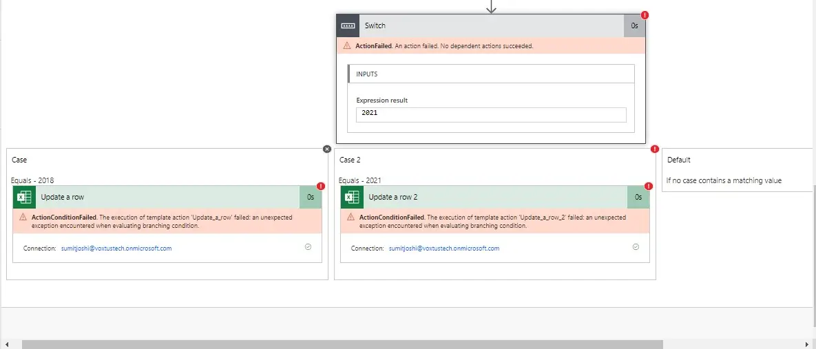 An unexpected exception encountered when evaluating branching condition - screenshot 1