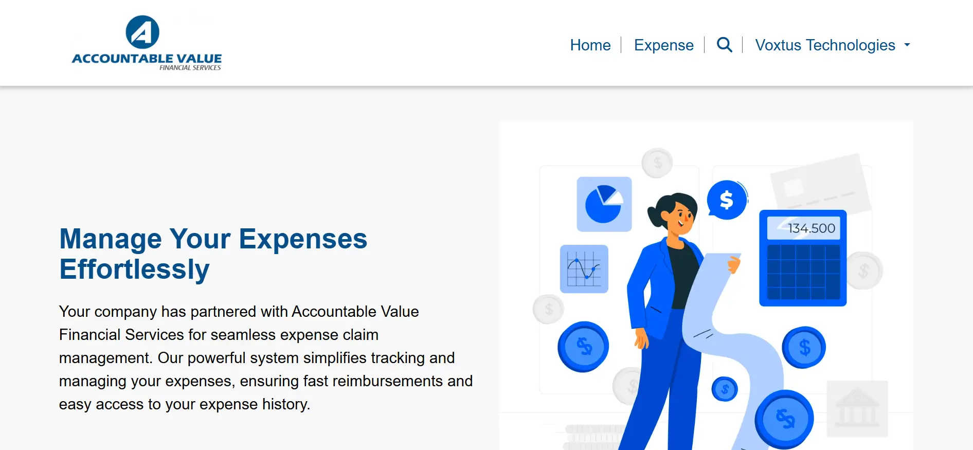 Home page of the expense claims portal