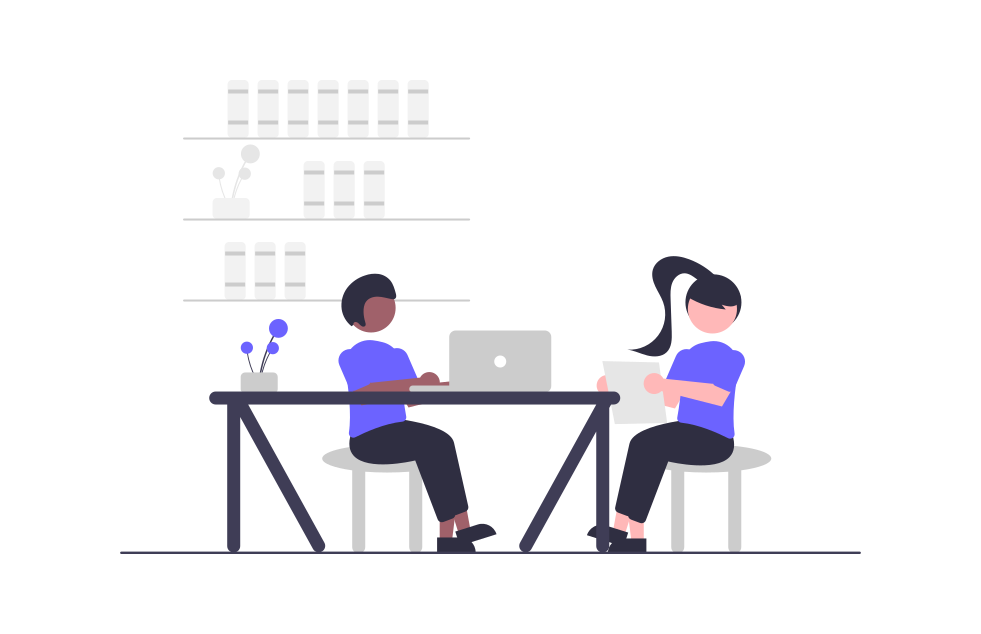 Illustration of two developers working together at a desk