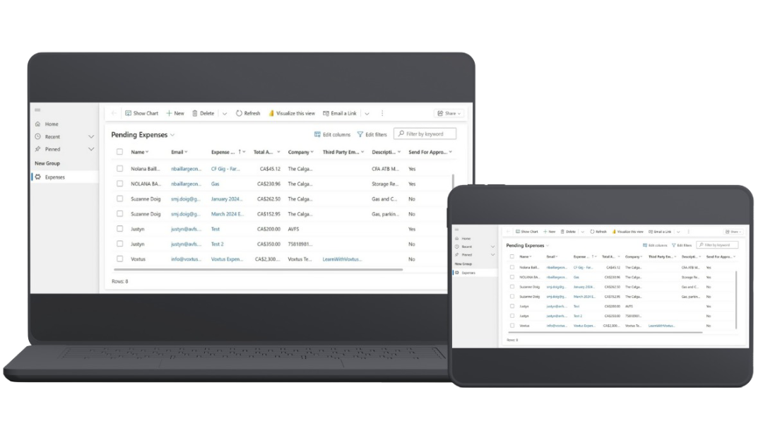 A model-driven app shown on a laptop and a tablet