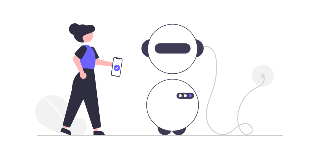 Illustration of a robot arm working alongside software