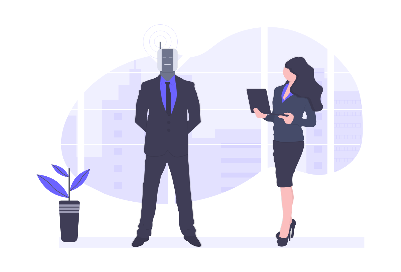Illustration of an engineer building a robot